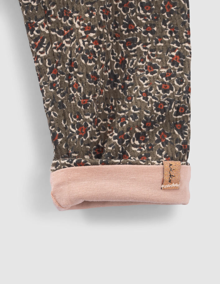 Leggings réversible kaki léopard floral et rose bébé fille