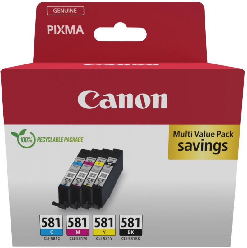 Canon 581 Original Tintenpatrone Schwarz, Cyan, Magenta, Gelb 4er-Pack