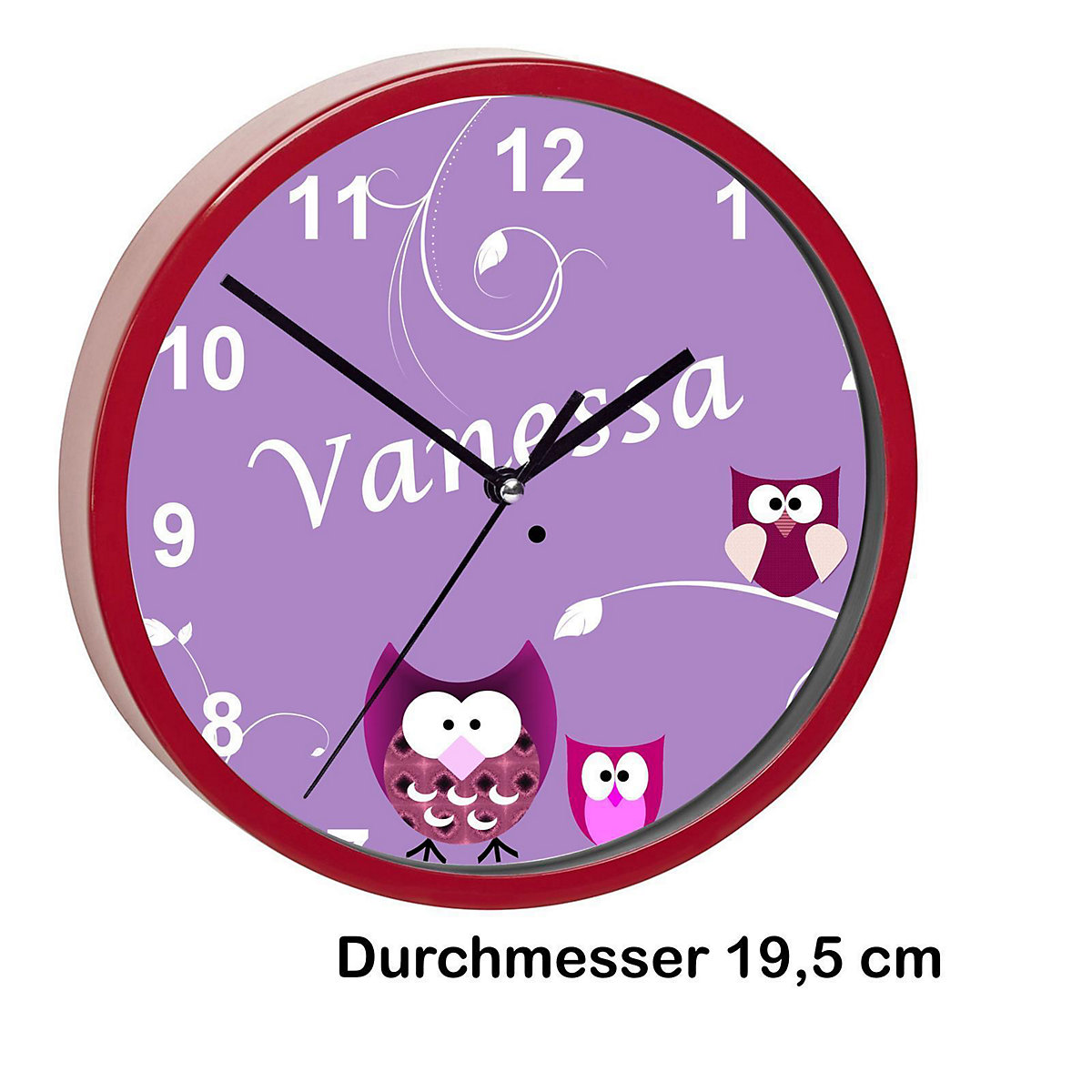 Kinder Wanduhr personalisiert mit Name Eule Lila