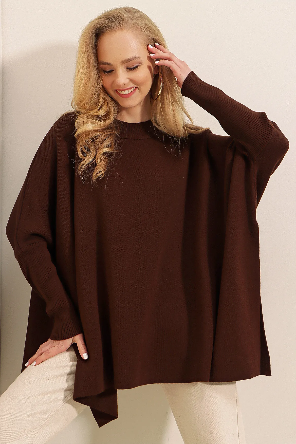 Bigdart  15783 Poncho-Pullover mit Schlitz – Braun