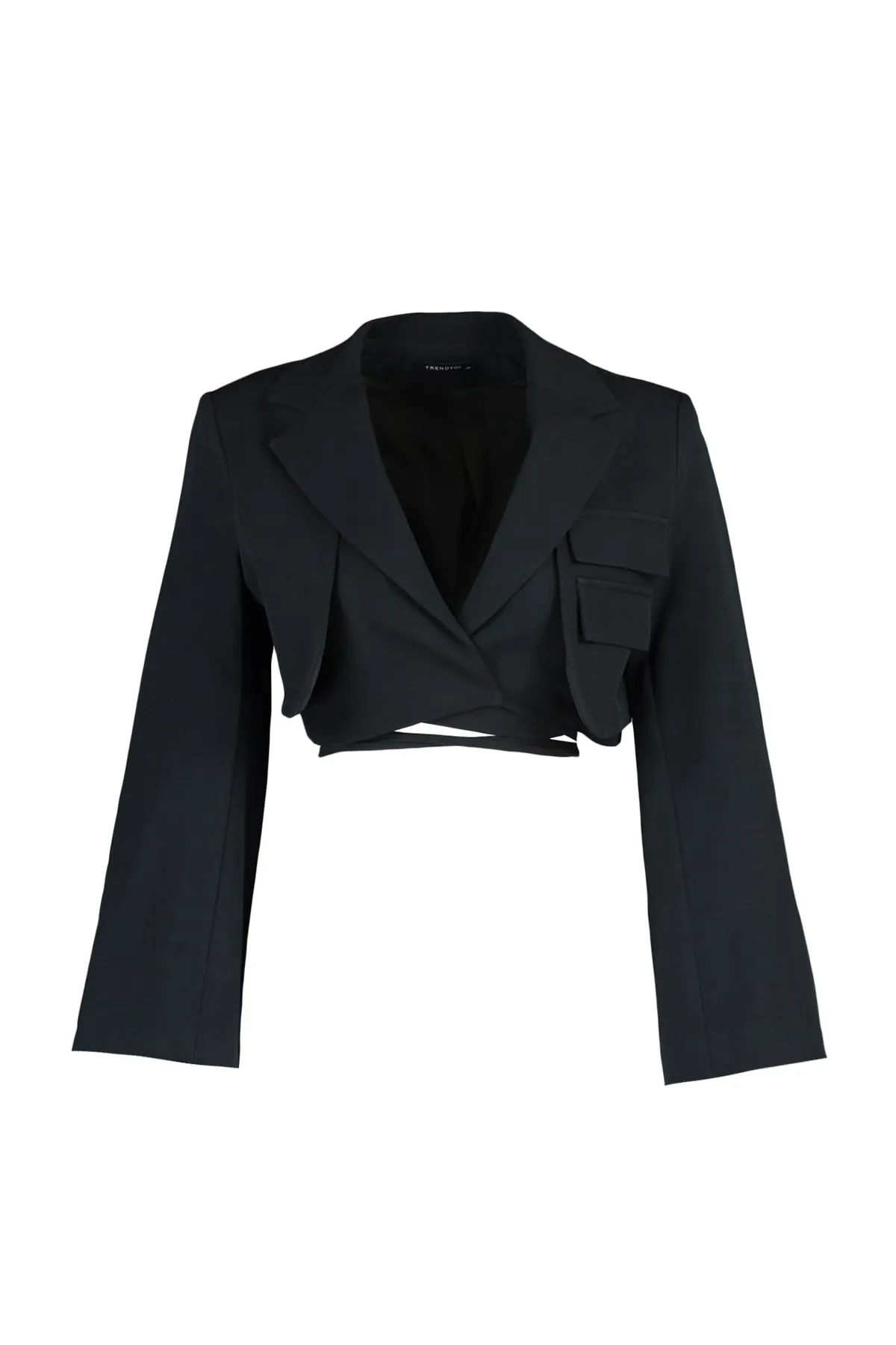 Trendyol Collection  Schwarzer, kurz gefütterter, zweireihiger gewebter Blazer mit Verschluss TWOAW23BC00076