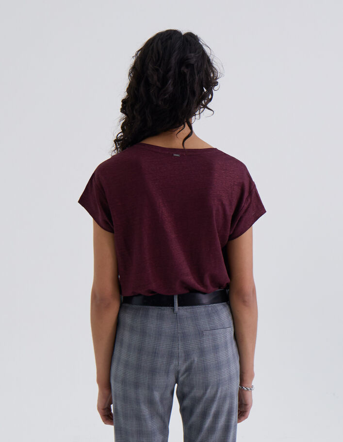 Tee-shirt grenat en maille de lin foil Femme