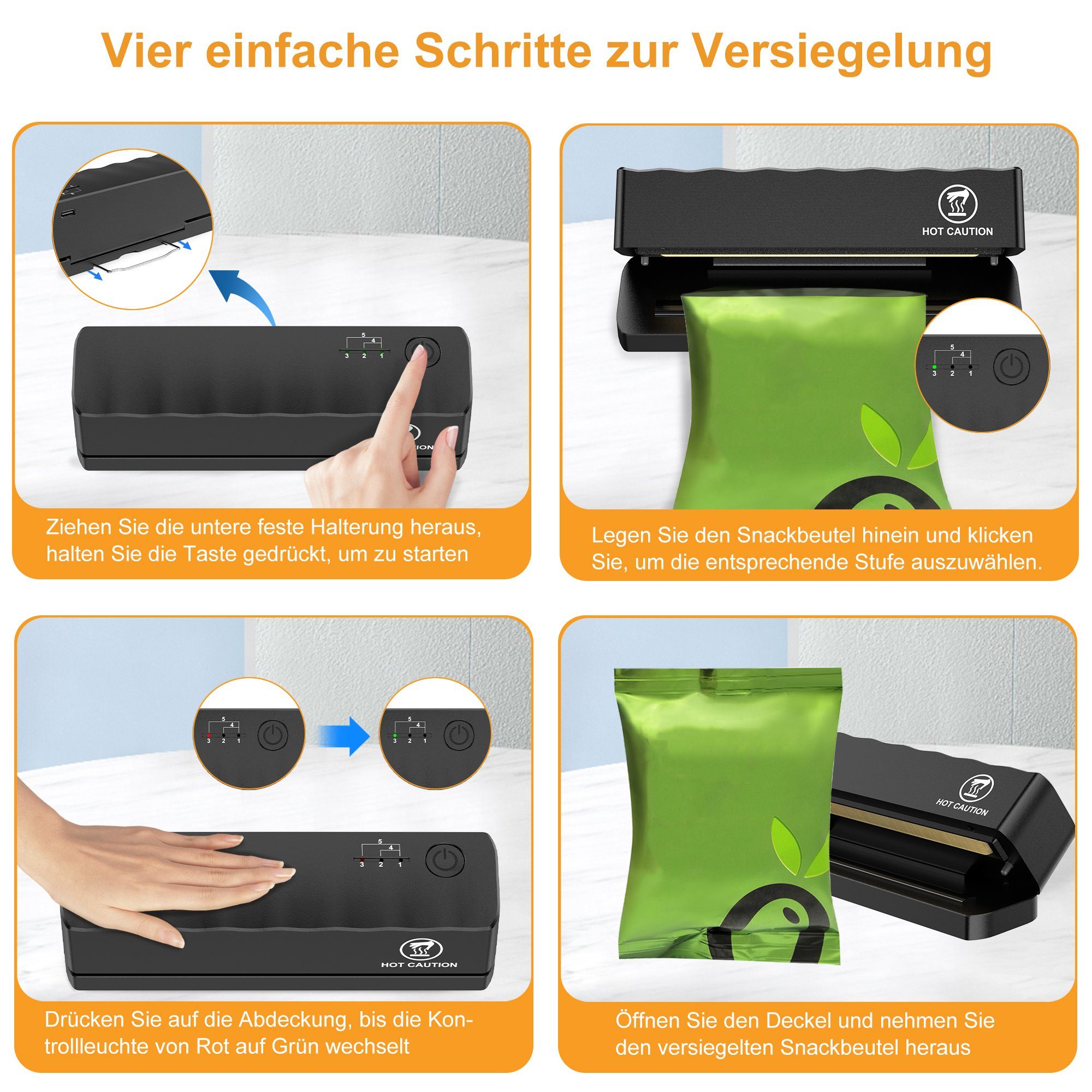 Tisoutec Vakuumierer Mini-Folienversiegler Vakuumierer, wiederaufladbare Versiegelungsmasch, ine,Handversiegelungsgerät für Plastiktüten, Chipstüten, Snacks