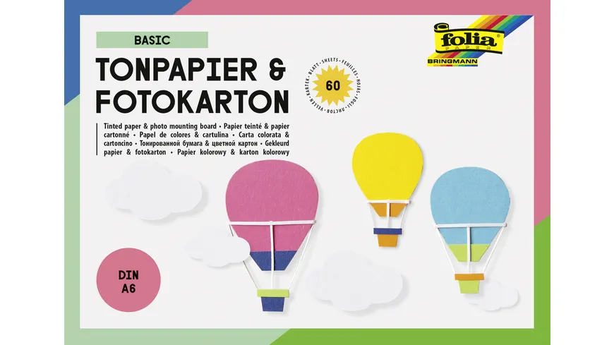 folia Tonpapier und Fotokarton Block BASIC  DIN A6 60 Blatt - 15 Farben sortiert.