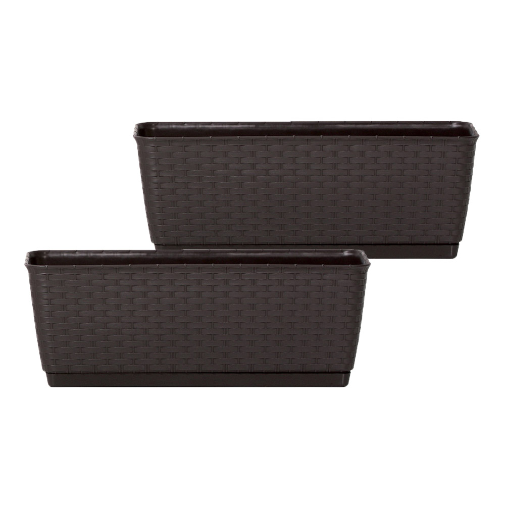 Powertec Garden Pflanzkasten Komplettset in Rattanoptik, Dunkelbraun 2er Set