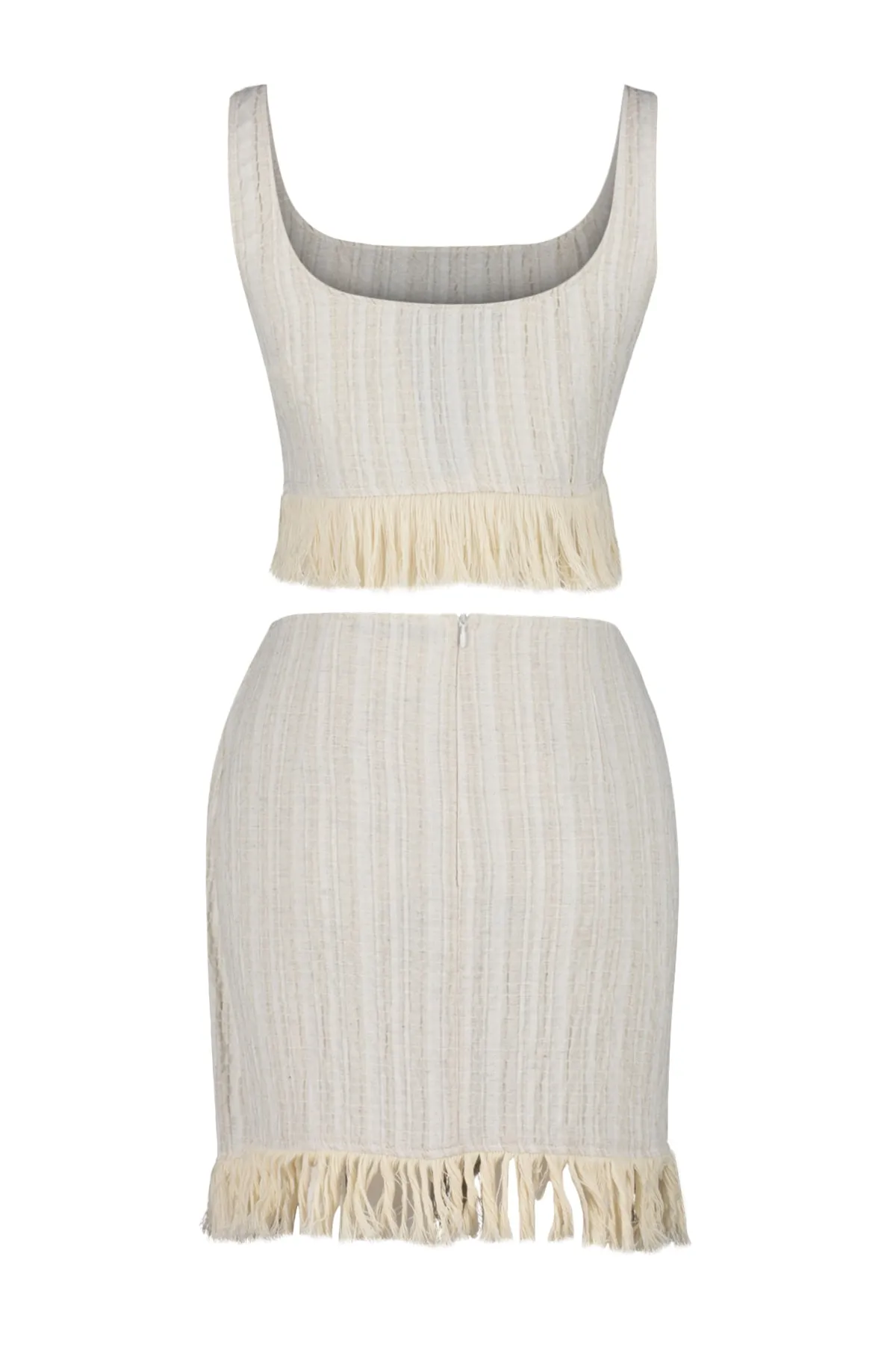 Trendyol Collection  Ecrufarbenes, gewebtes Blusen-Rock-Set mit Quasten TBESS23AU00107