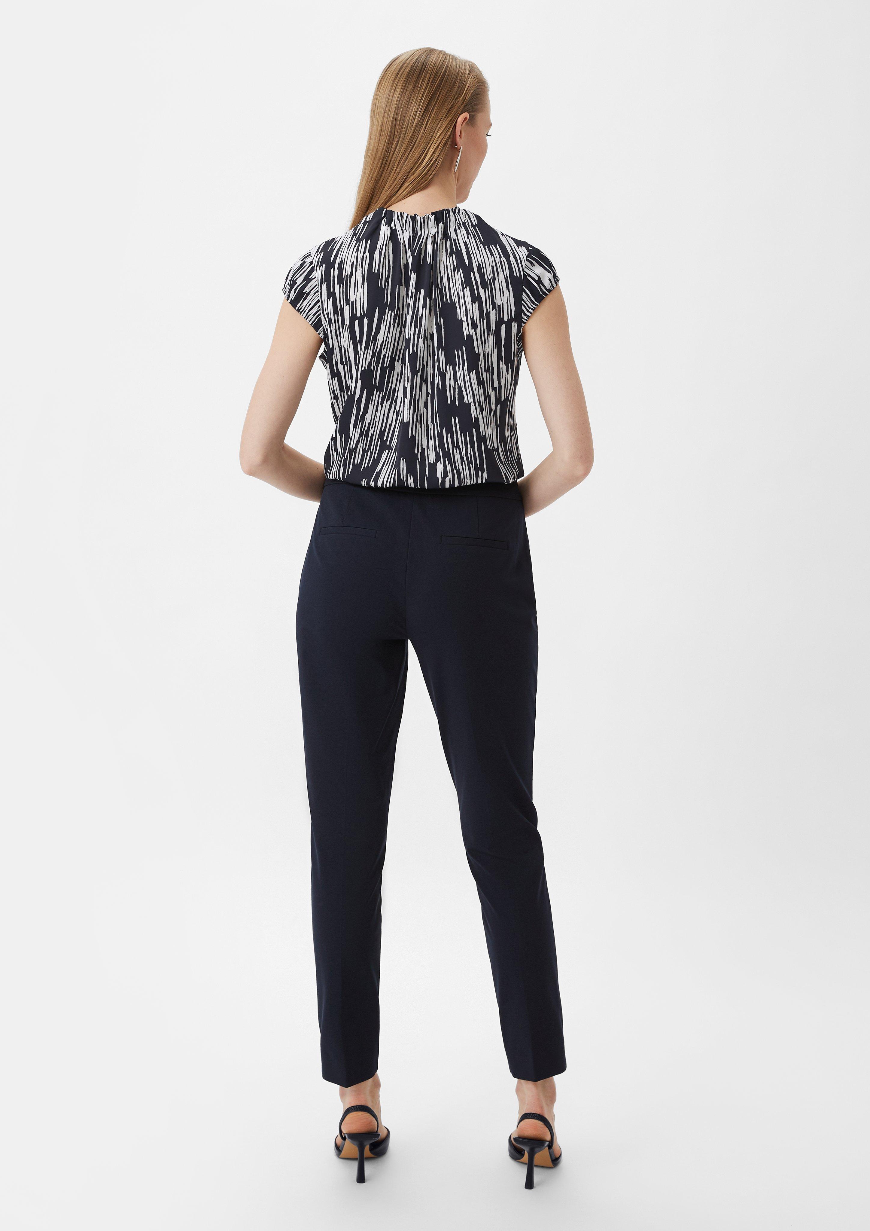 Geraffte Bluse mit All-over-Print - navy