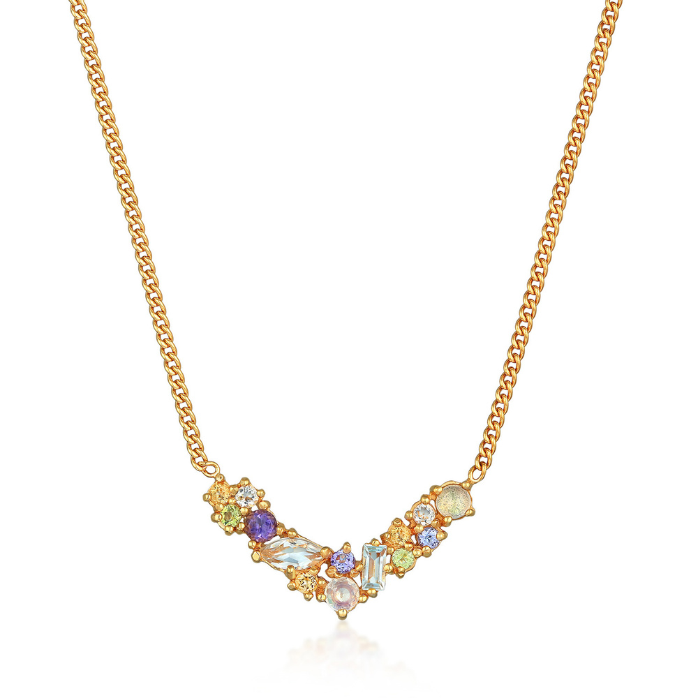 Elli PREMIUM Elli PREMIUM Collier Femmes pendentif forme V géo avec topaze, améthyste et pierr Bijoux