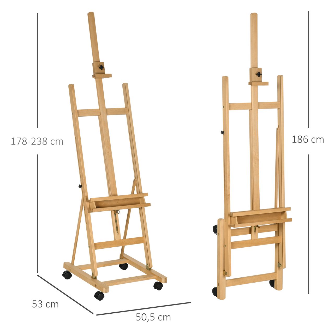 Vinsetto Staffelei Standstaffelei Klappbare Atelierstaffelei mit Rollen Holz