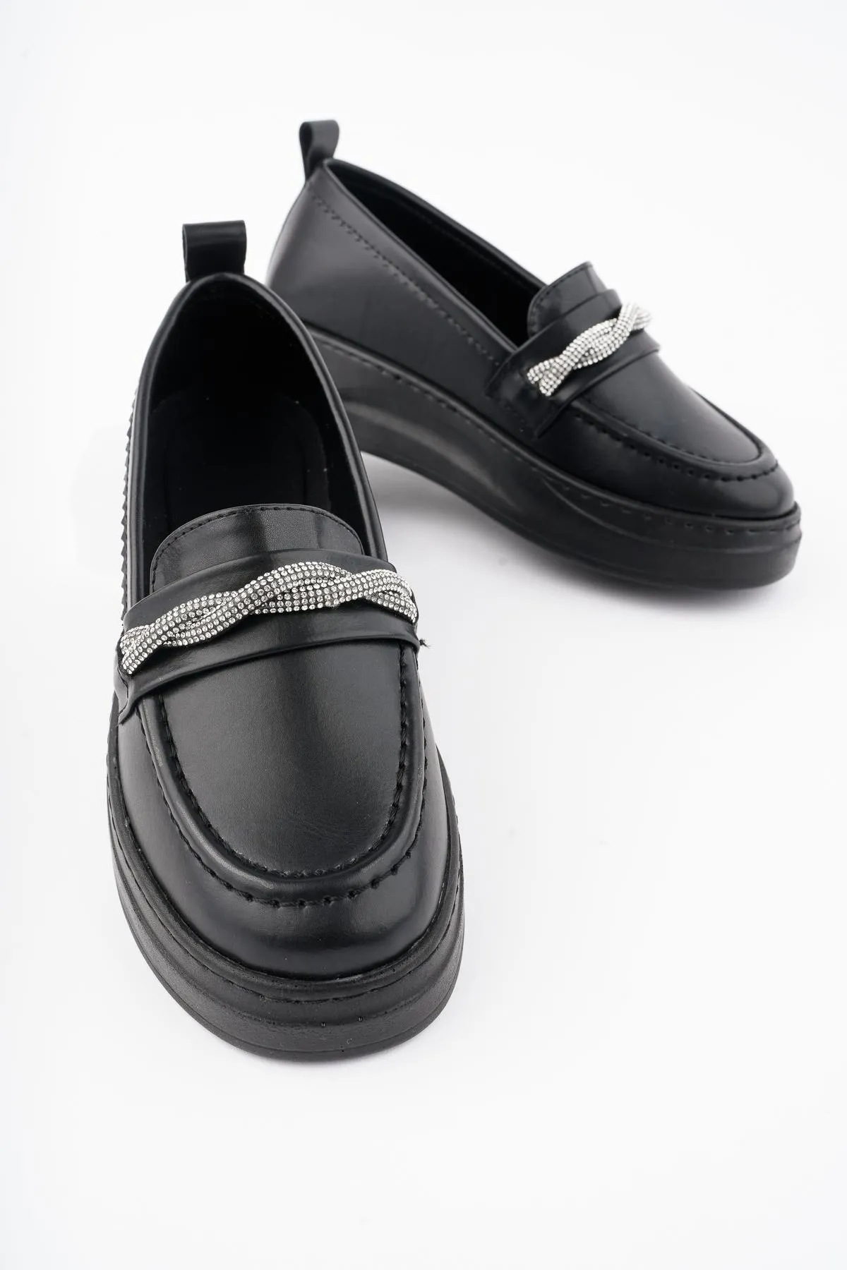 MUGGO  Lucky Guaranteed Damen-Loafer, ovale Zehenpartie, dicke Sohle, Stein, täglicher Mokassin