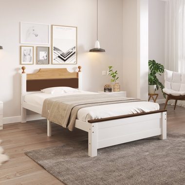 OKWISH Holzbett Einzelbett, Kiefernholzrahmen mit Mittelfuß, Erwachsenenbett (90x200 cm, Erwachsenenbett, mit Kopf- und Fußteil aus MDF), ohne Matratze