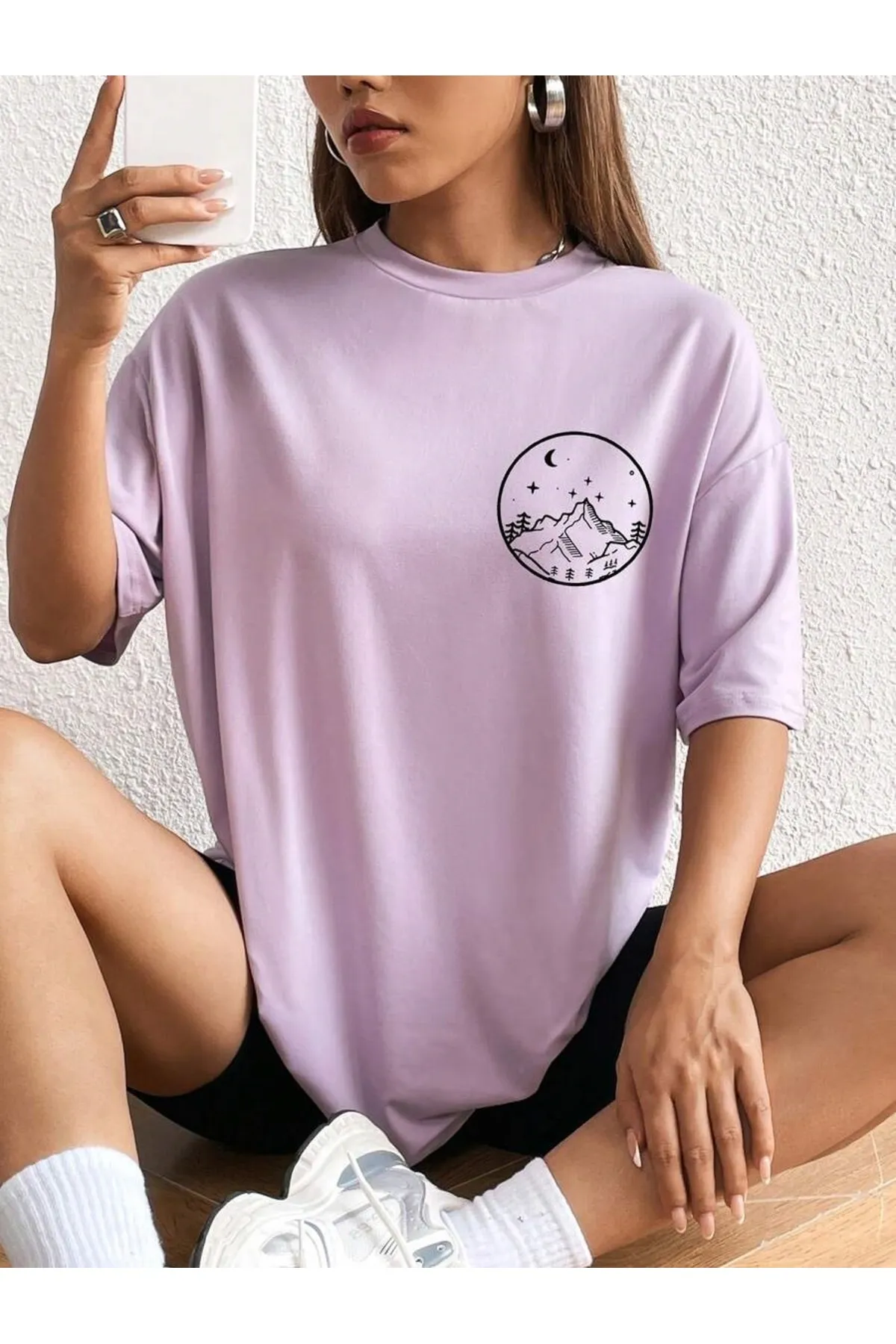MOONBULL  Übergroßes T-Shirt mit „Moon Sun World“-Aufdruck auf der Rückseite für Damen