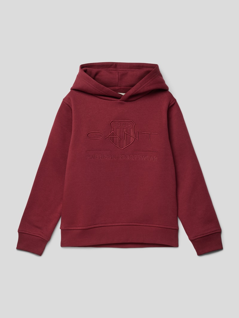 Hoodie mit Label-Stitching Modell 'TONAL SHIELD' in bordeaux rot