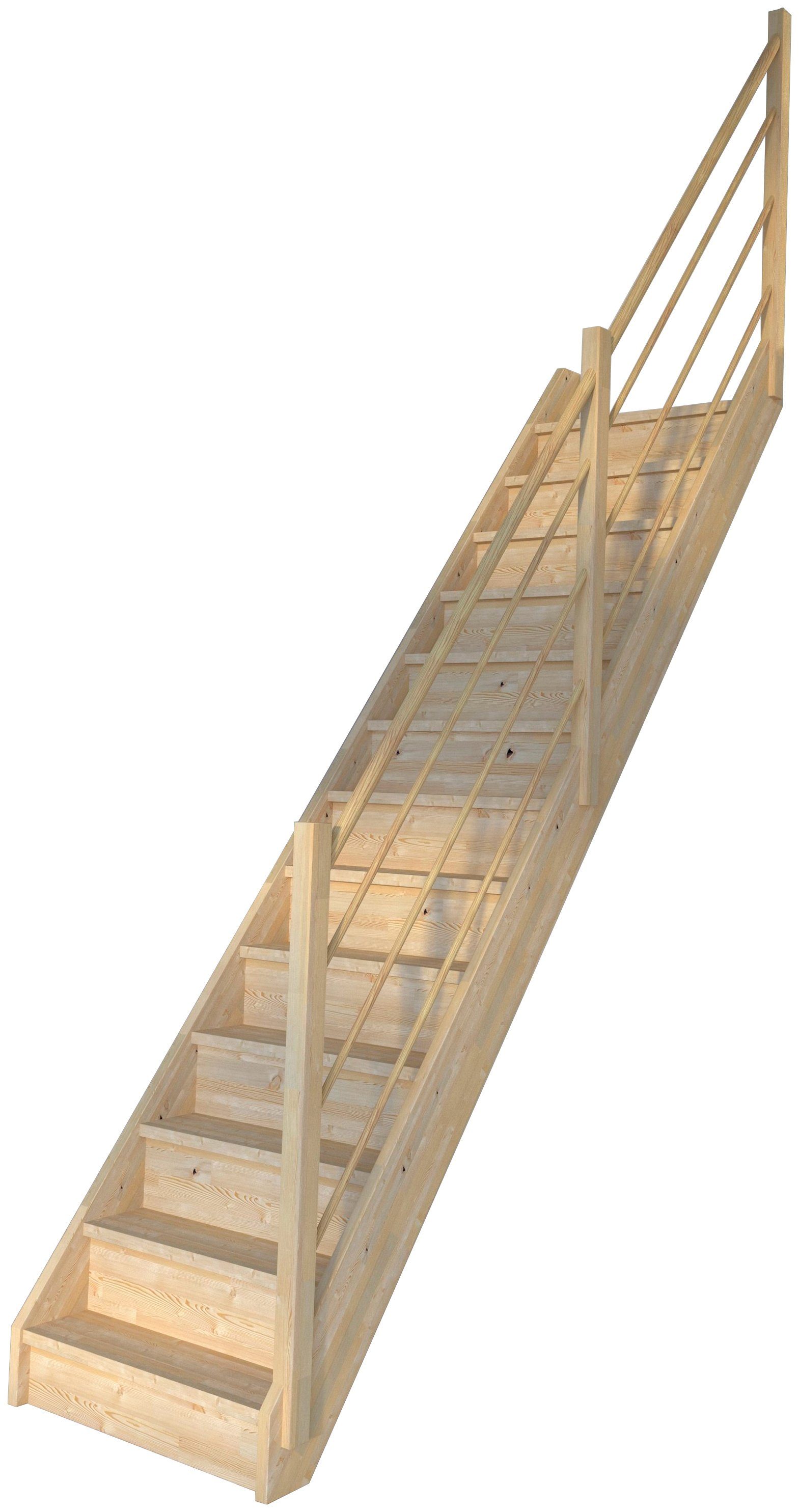 Starwood Raumspartreppe Massivholz Korfu, Holz-Holz Design Geländer Rechts, für Geschosshöhen bis 300 cm, Stufen geschlossen, Durchgehende Wangenteile