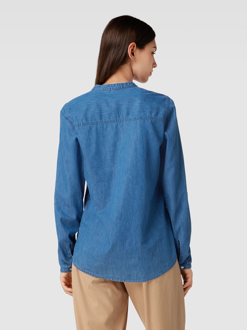 Jeansbluse mit V-Ausschnitt Modell 'Tencel' in blau