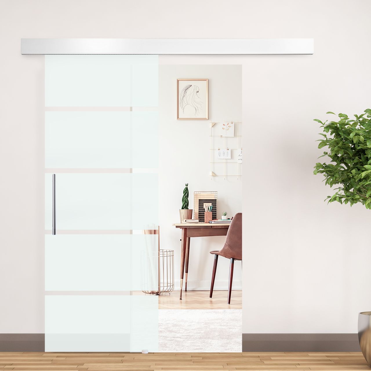 HOMCOM Glasschiebetür Griffstange einseitig vollsatiniert/Streife Teilsatiniert 3 Größe