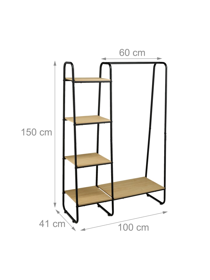 relaxdays Garderobe in Schwarz/ Natur - (B)100 x (H)150 x (T)41 cm günstig kaufen onesize
