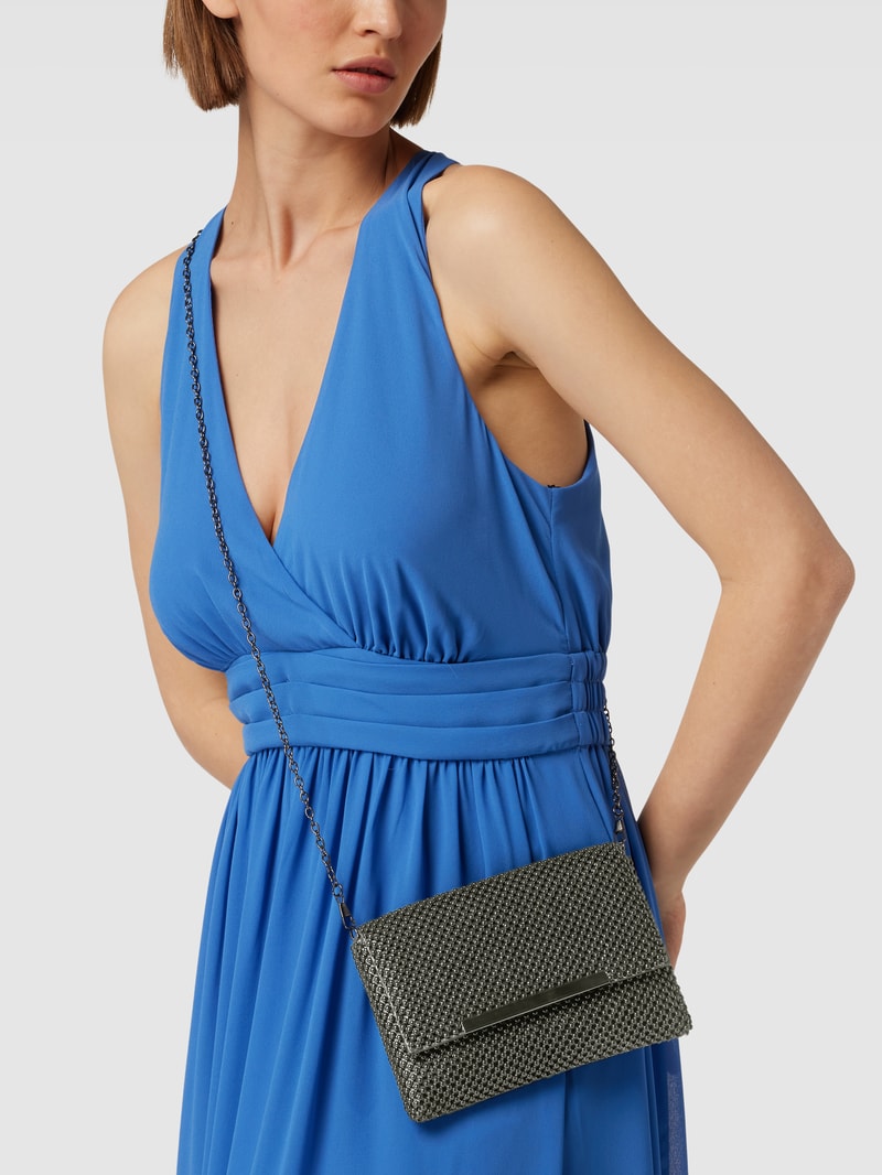 Handtasche mit Ziersteinbesatz in metallic schwarz
