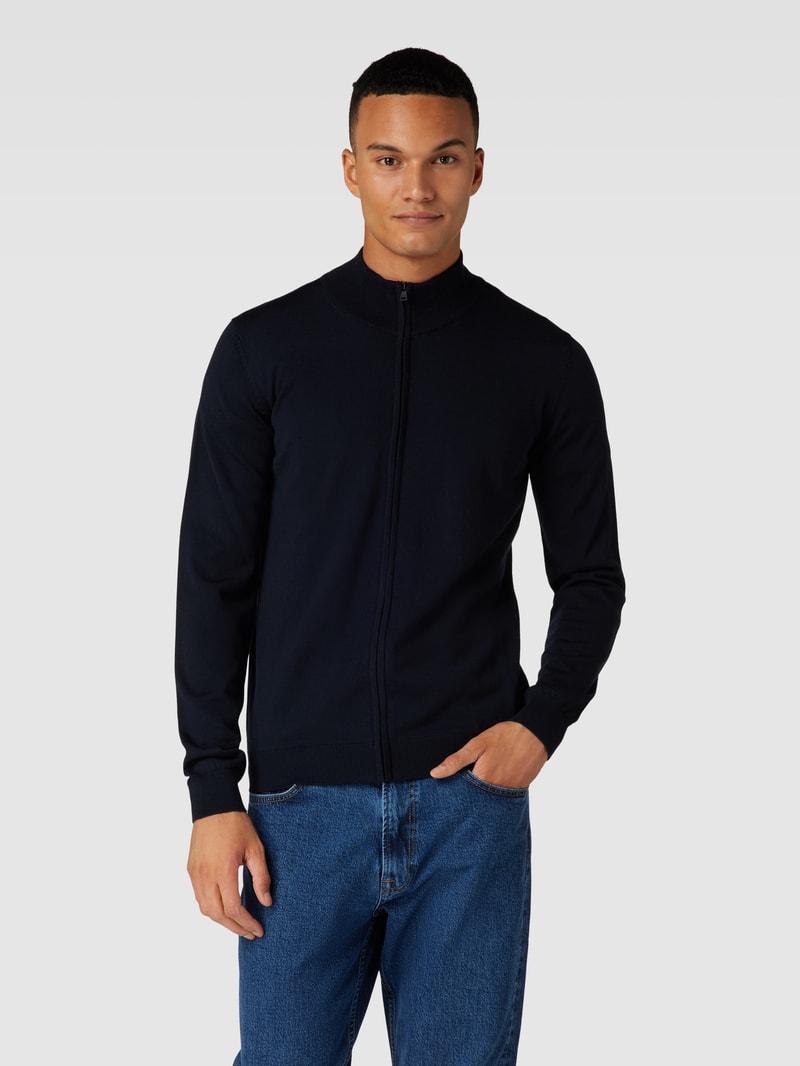 Strickjacke aus Schurwolle mit Reißverschluss Modell 'San Jorge' in marineblau