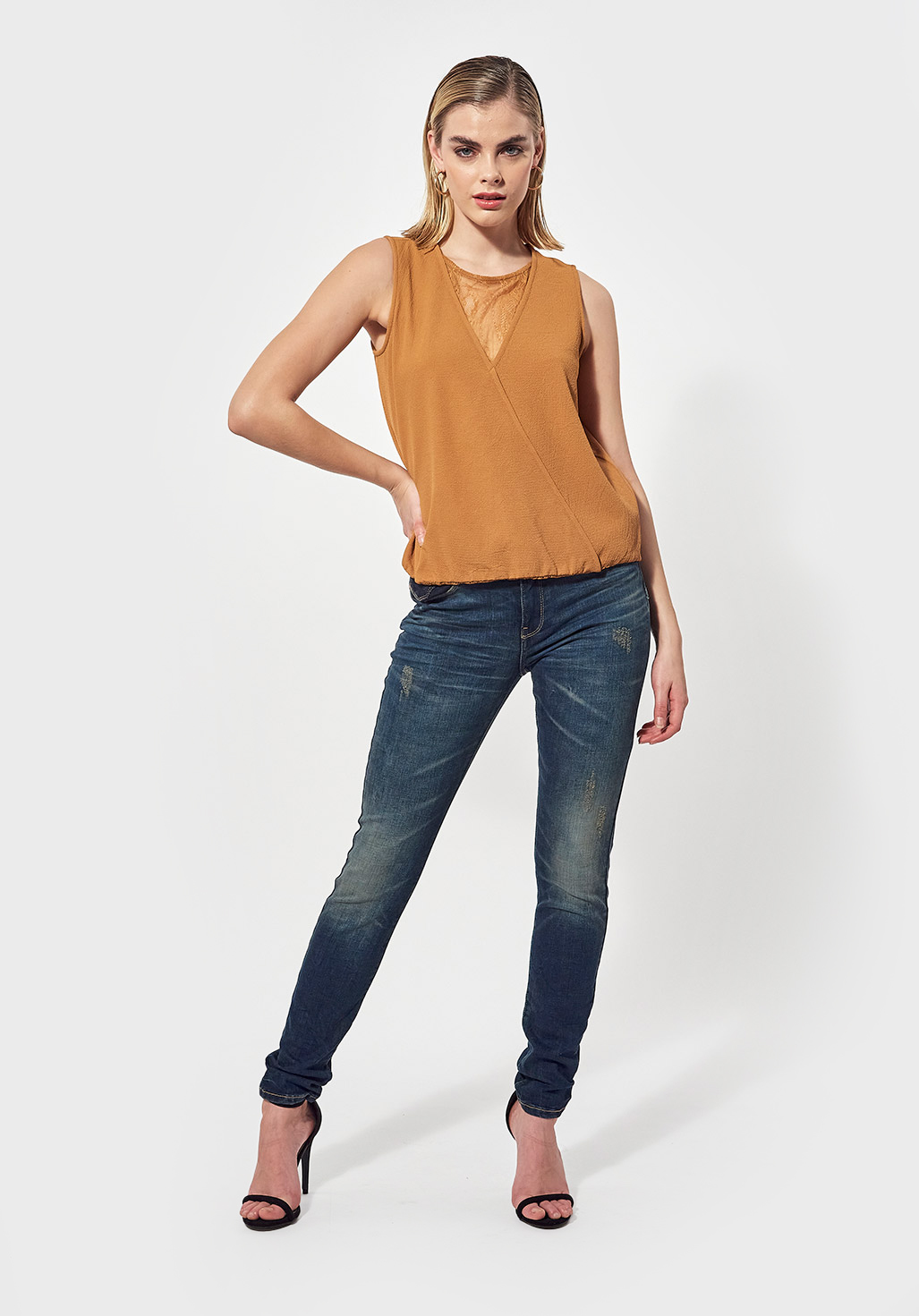 JAZZ  Blouse régular marron Femme avec dentelle