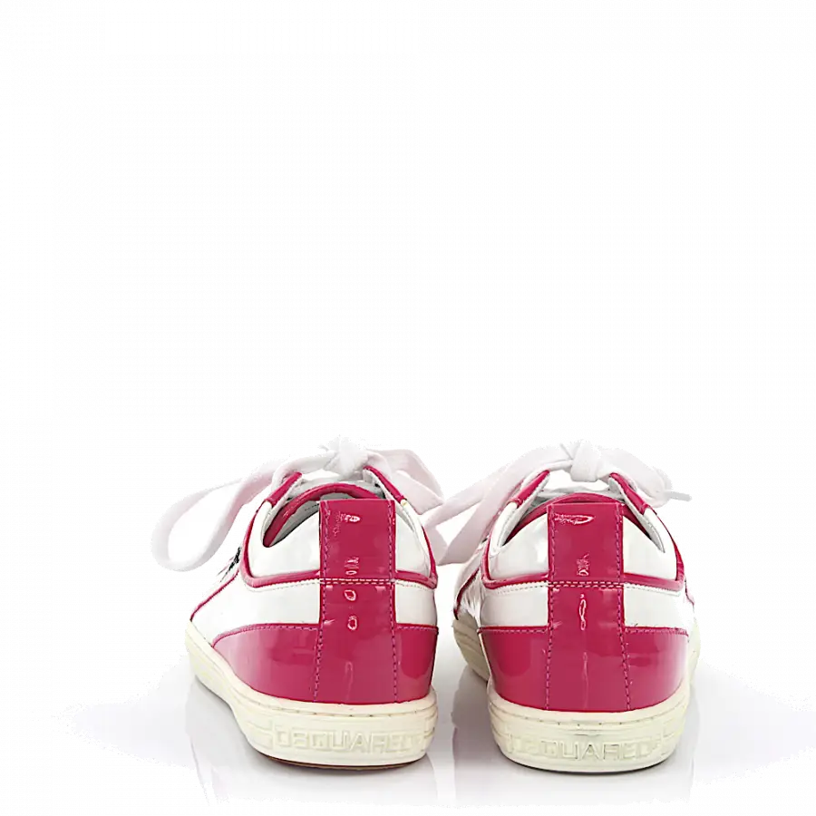 Dsquared2 - Schnürer Baumwollmischung Kalbsleder Lackleder Veloursleder Logo Metallverzierung grau pink weiß - pink