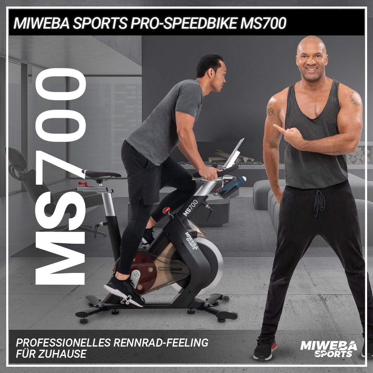Miweba Sports Speedbike Profi Speedbike MS700 inkl. Flaschenhalter - 20 Kg Schwungmasse (Sportgeräte für zu hause, Heimtrainer Fahrrad, Trimmrad, Fahrradtrainer, Fitness Rennrad Training, Cardio, Indoor Cycle, Sport, Ganzkörpertraining, 3-tlg., Zwift