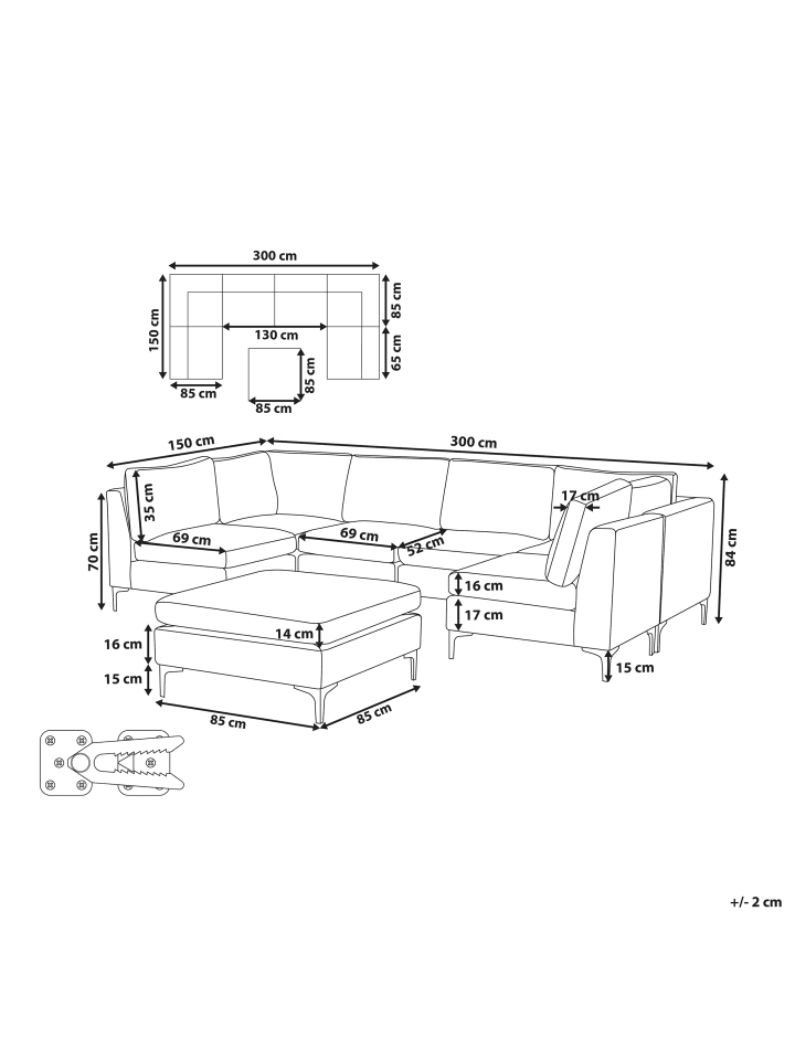 Beliani 2-tlg U-förmiges Sofa EVJA in Blau günstig kaufen onesize