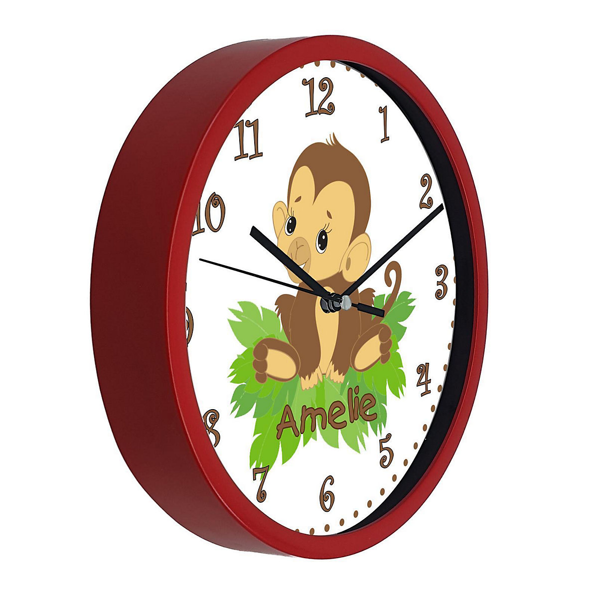 Kinder Wanduhr laufruhig personalisiert mit Name Affenbaby