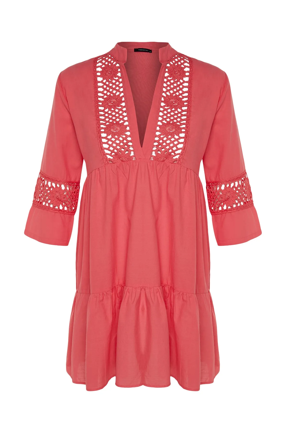 Trendyol Collection  Korallenrotes Mini-Strandkleid aus gewebter Spitze aus 100 % Baumwolle TBESS20EL0854