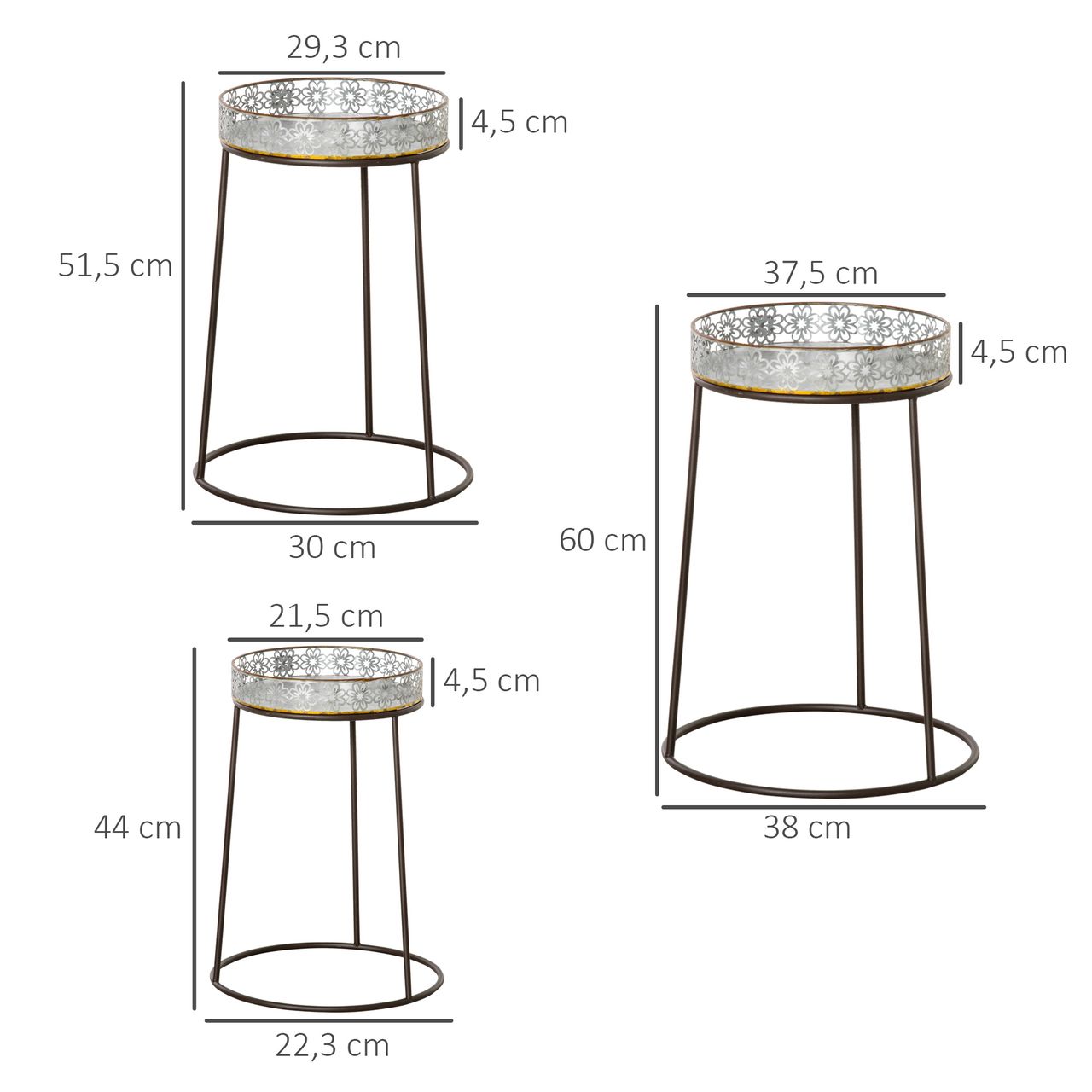 Outsunny Blumenständer 3er Set aus Metall Pflanzenständer Set Blumenhocker Blumentopfhalter Pflanzenhocker für Blumentopf Stapelbar Kaffee Silber