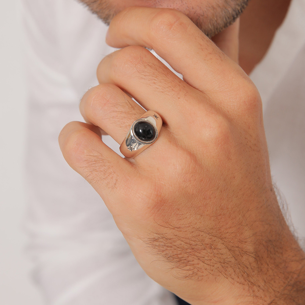 KUZZOI KUZZOI Bague Chevalière Onyx Noir Massif Robuste Bague Homme - (925/1000) Argent Bague