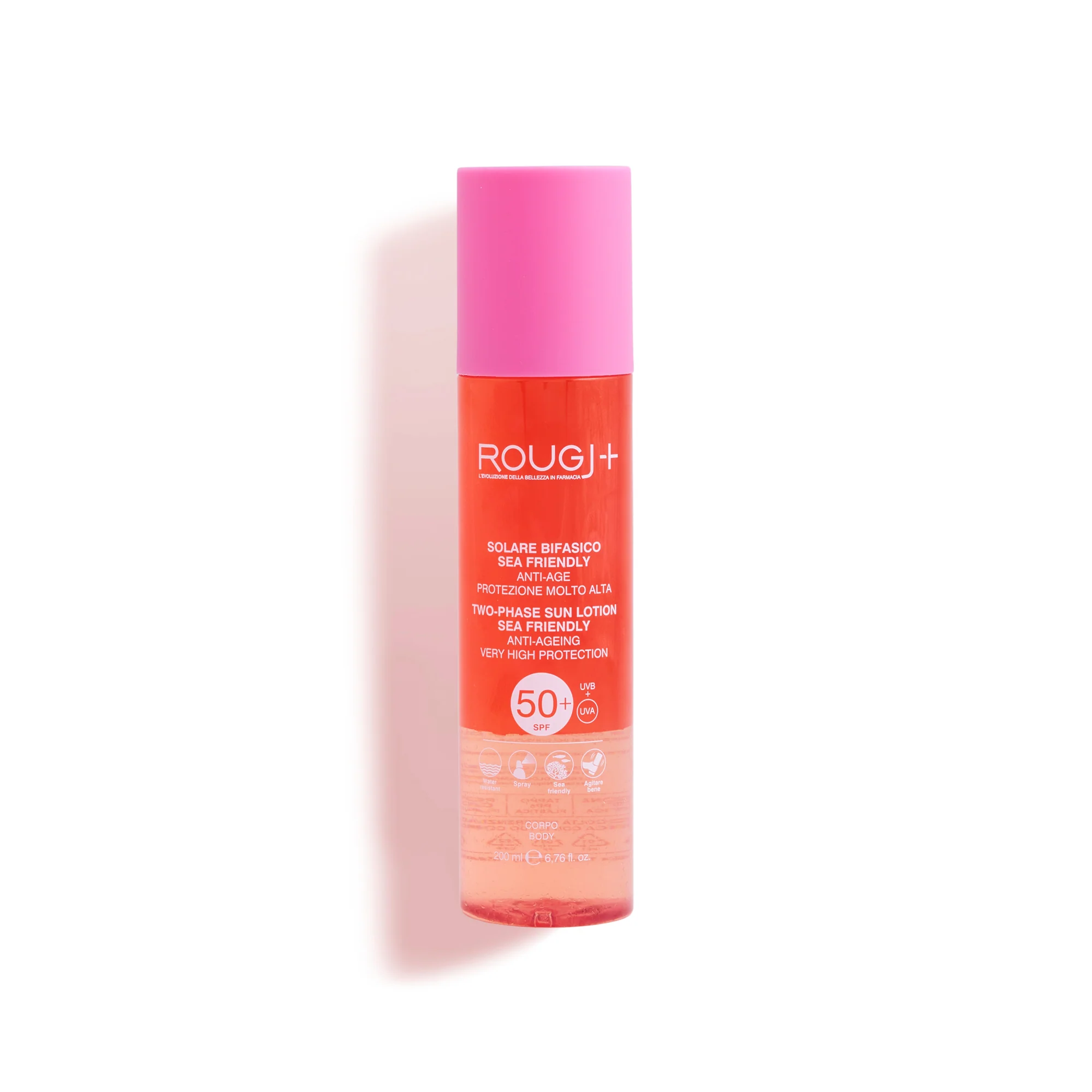 Protector solar bifásico Suntech SPF50+ Antiedad - Spray solar corporal de alta protección.