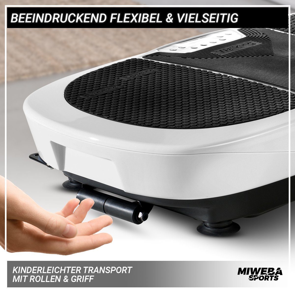 Miweba Sports Vibrationsplatte Vibrationsboard MV200 inkl. Fernbedienung - 3D-Vibration, 400 W, 99 Intensitätsstufen, (Widerstandsbänder & Übungsposter, LED-Display, Ganzkörpertraining, Fettverbrennung, Trainingsgerät, Sportgeräte Fitnessgeräte für Z