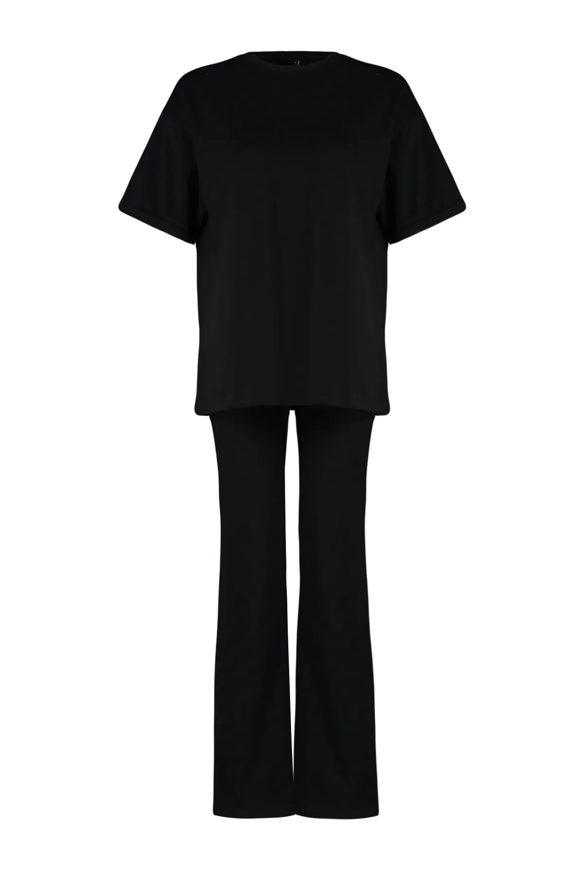 Trendyol Collection  Schwarzes, übergroßes Set aus Oberteil und Unterteil aus spanischem Strick, 100 % Baumwolle, TWOSS24AU00059