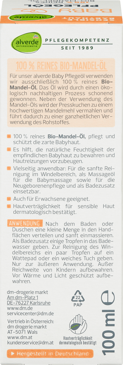 Babyöl 100% reines Bio-Mandelöl, 100 ml