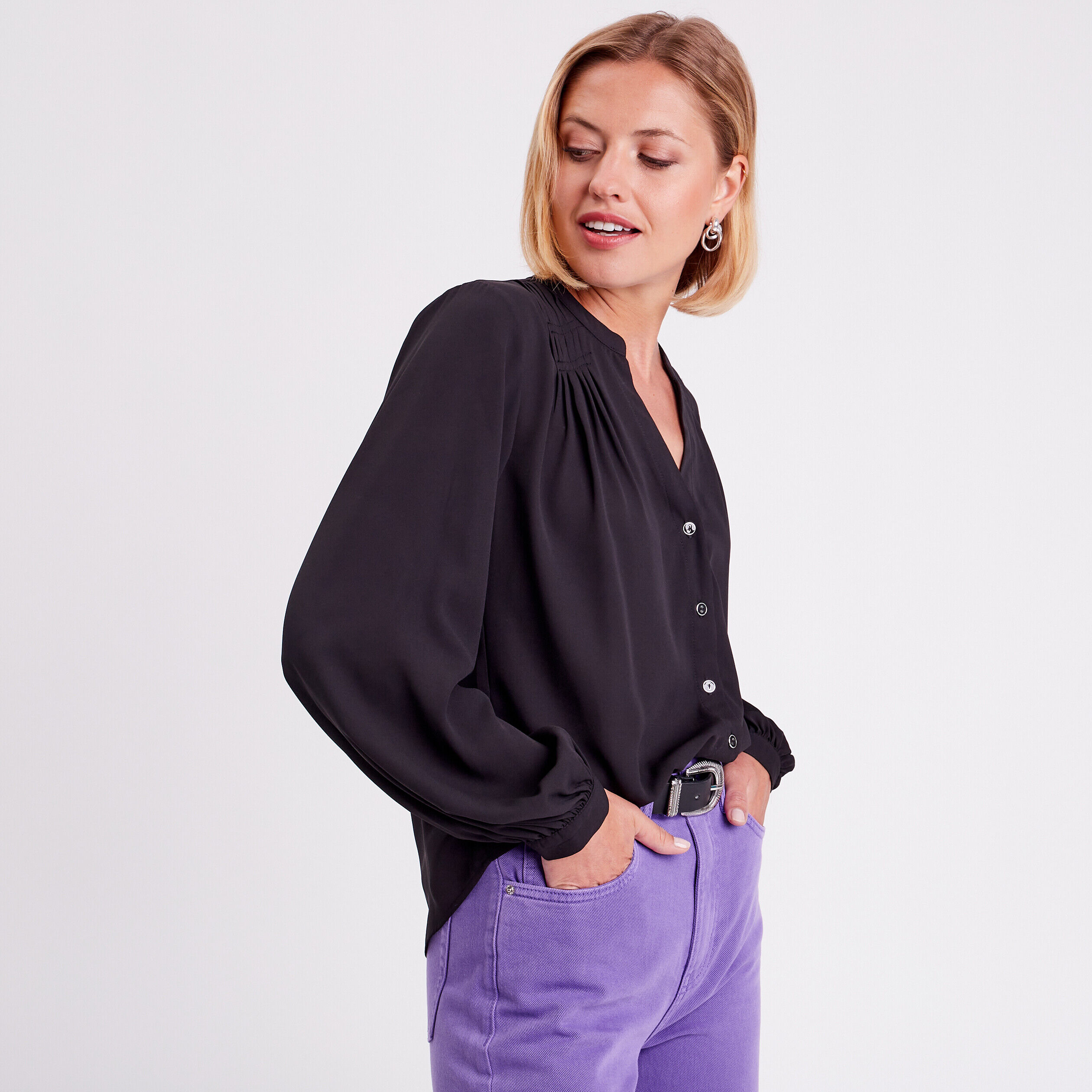 Blouse manches longues noir femme | Cache Cache