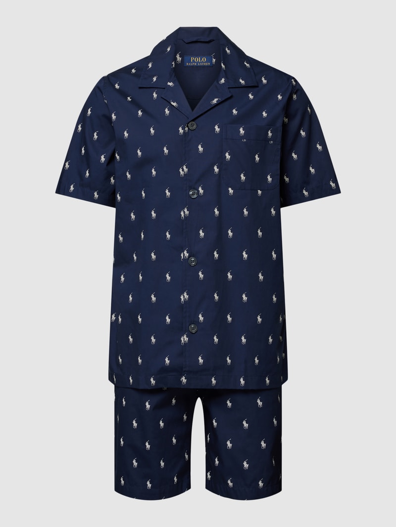 Pyjama mit Allover-Logo-Muster Modell 'WOVEN' in marineblau