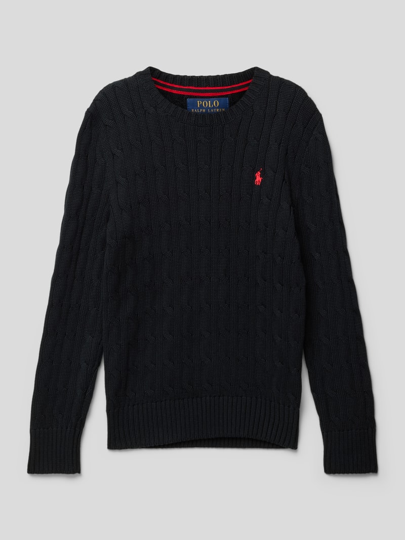 Strickpullover mit Zopfmuster in schwarz