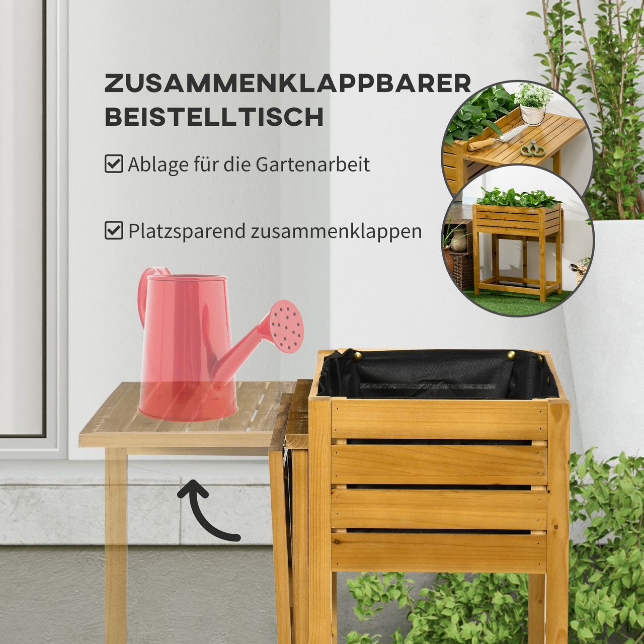 Outsunny Hochbeet Blumenkasten Kräuterbeet mit klappbarer Tischplatte