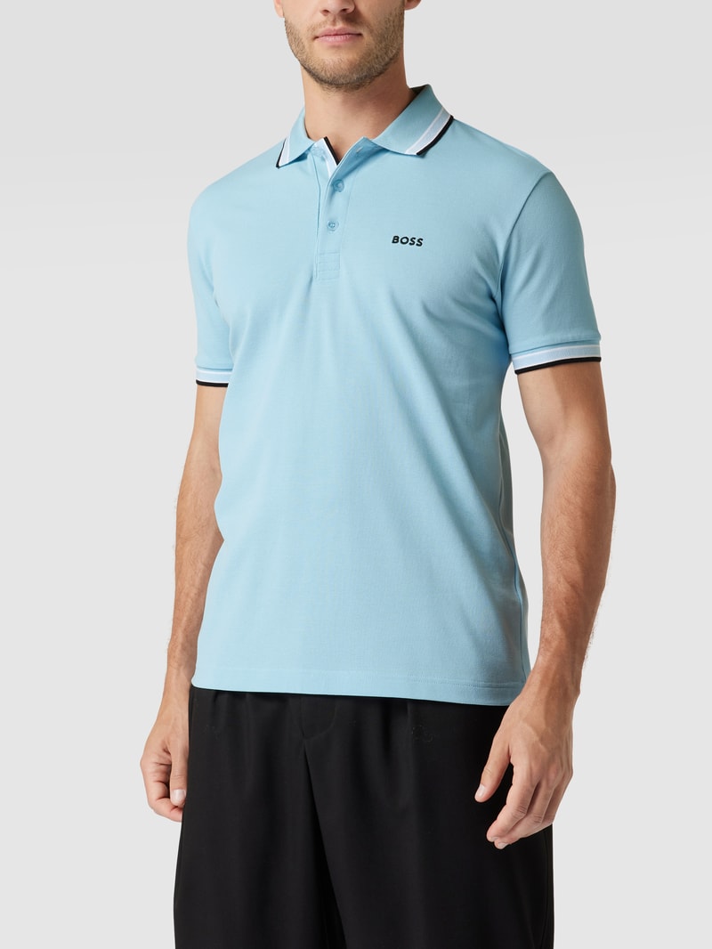 Regular Fit Poloshirt mit Label-Stitching Modell 'Paddy' in hellblau