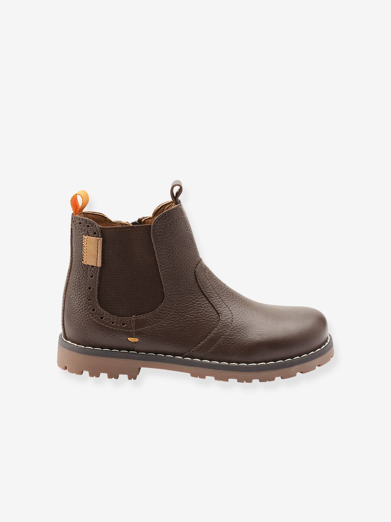 Boots fourrés en cuir garçon collection maternelle marron