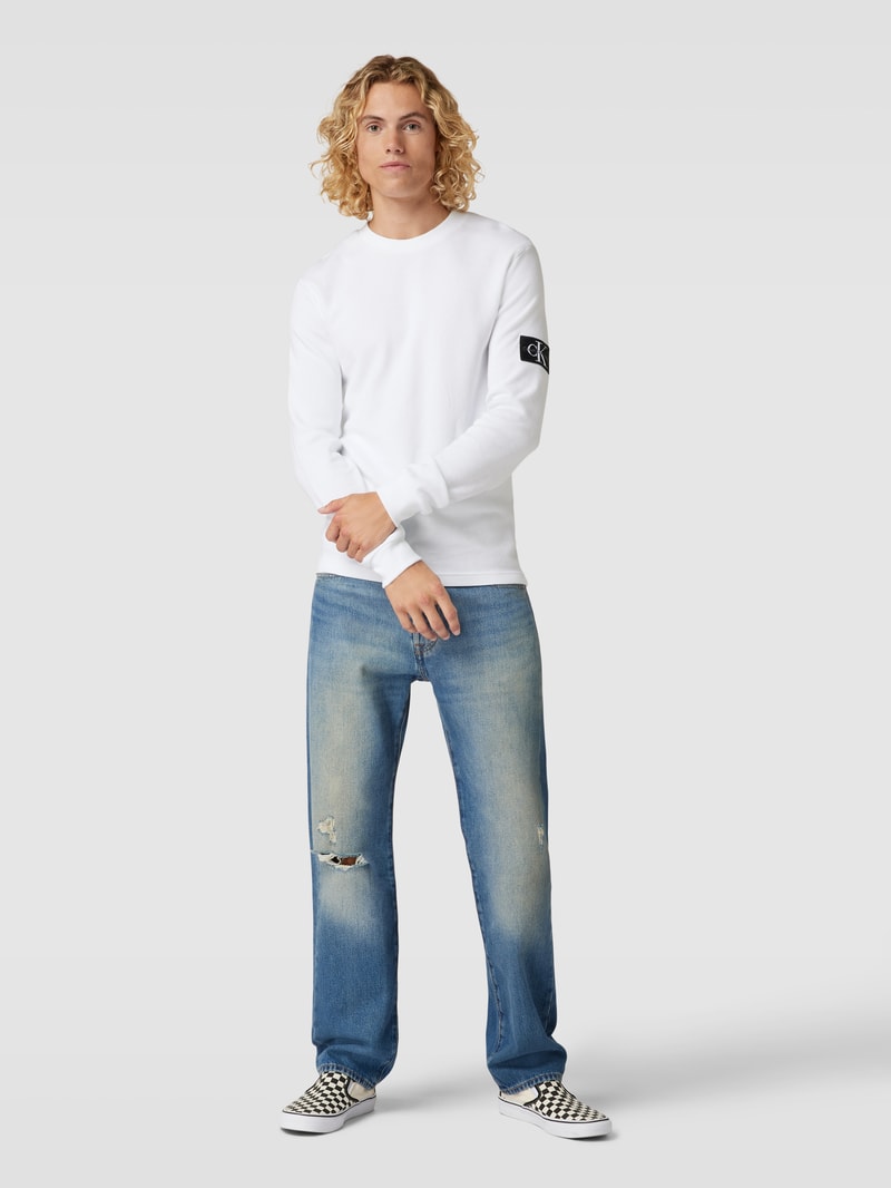 Longsleeve aus Baumwolle mit Strukturmuster Modell 'WAFFLE' in weiss