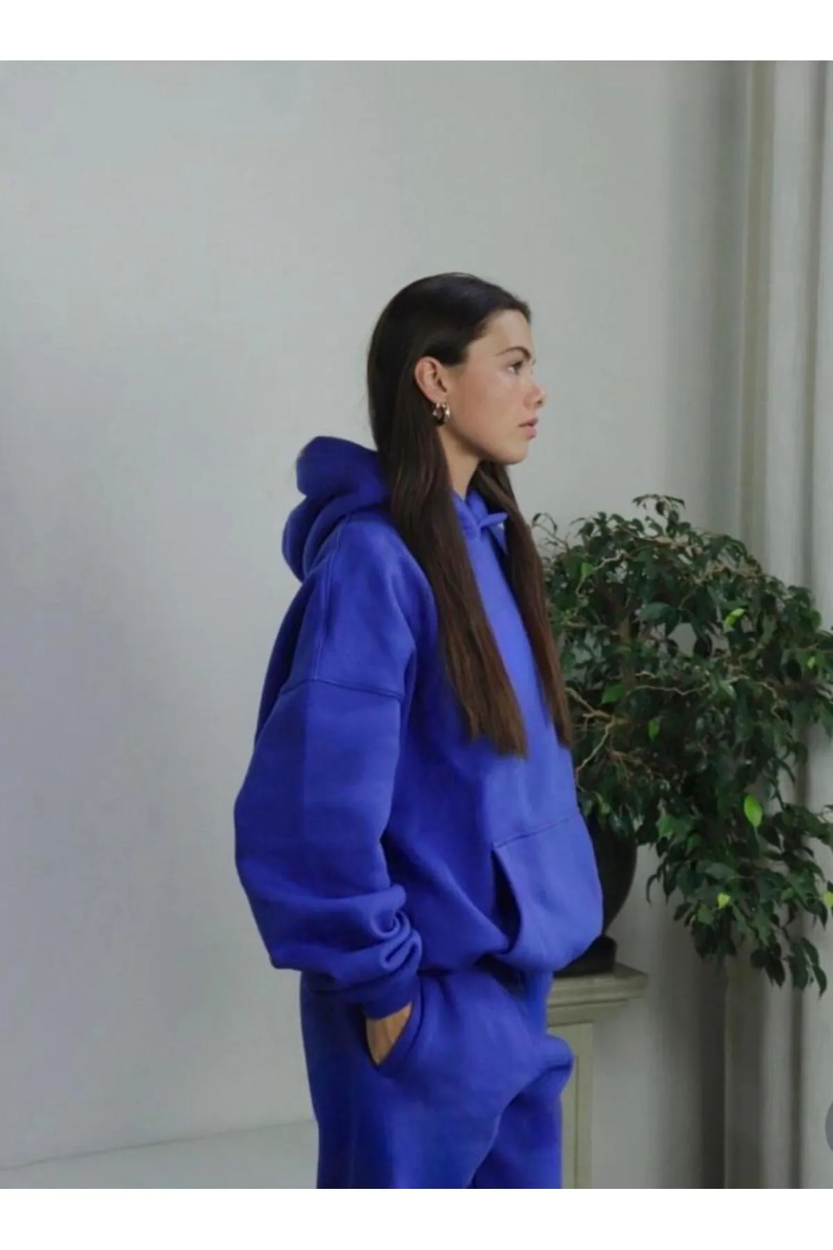 My Blog  Dear Couple Kombination 2-teiliges Saks Blue Oversize-Trainingsanzug-Set mit Kapuze