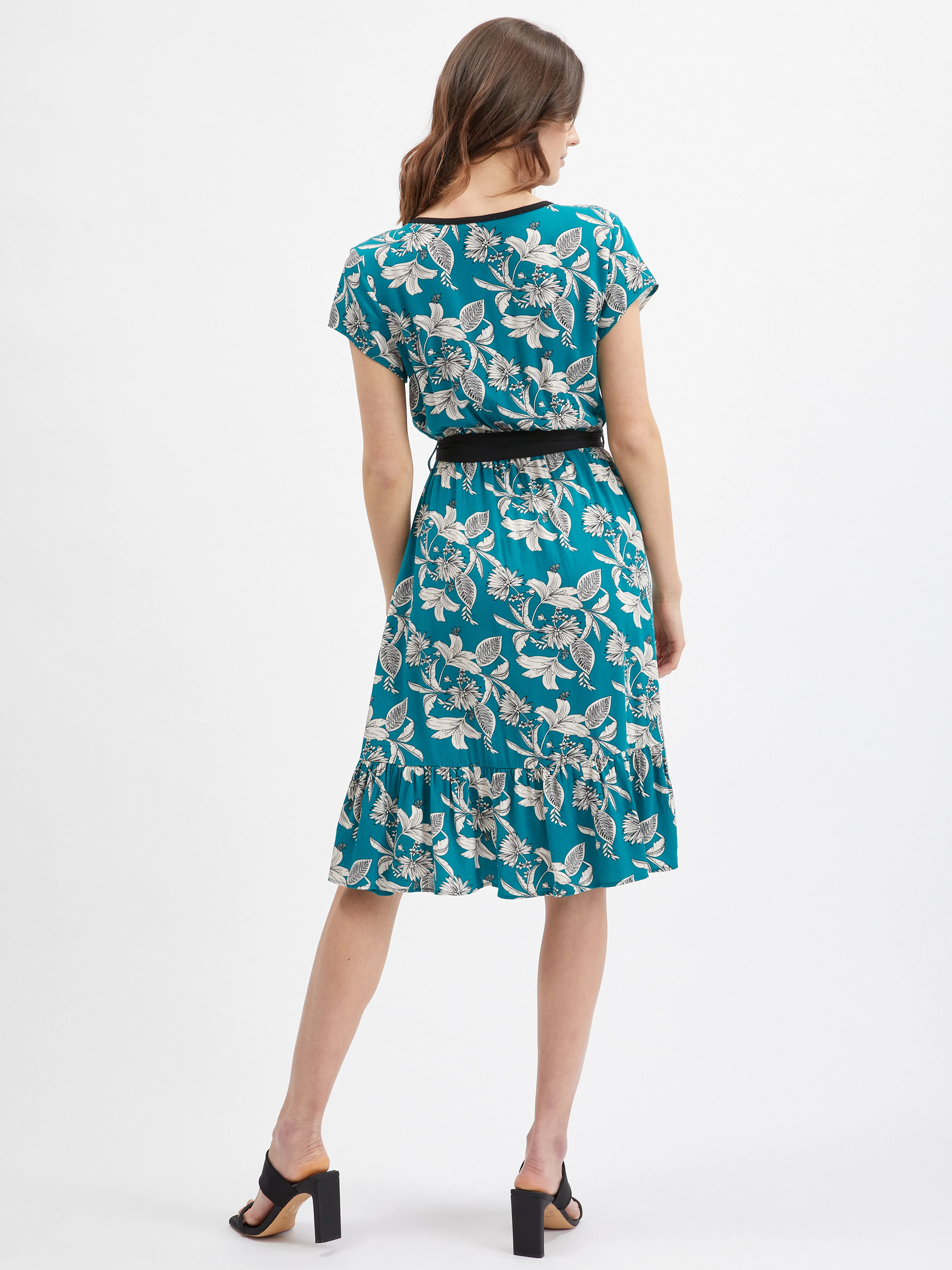 Petrolfarbenes Damen-Blumenkleid ORSAY