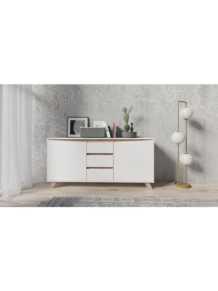 byLiving Sideboard VALENTIN in Weiß/Eiche-Optik - (B) 160 x (H) 76 x (T) 38 cm günstig kaufen onesize