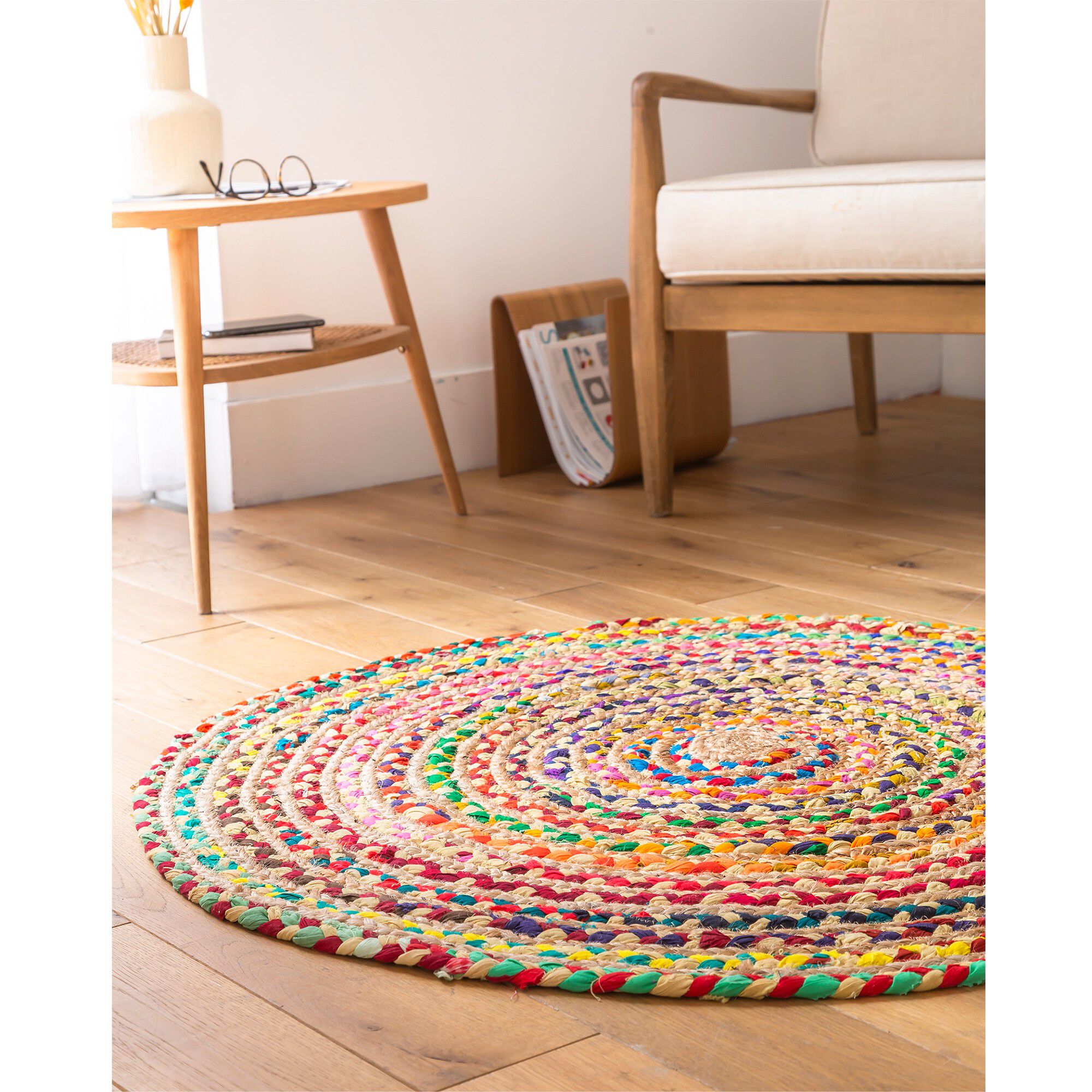 Tapis rond en jute et coton