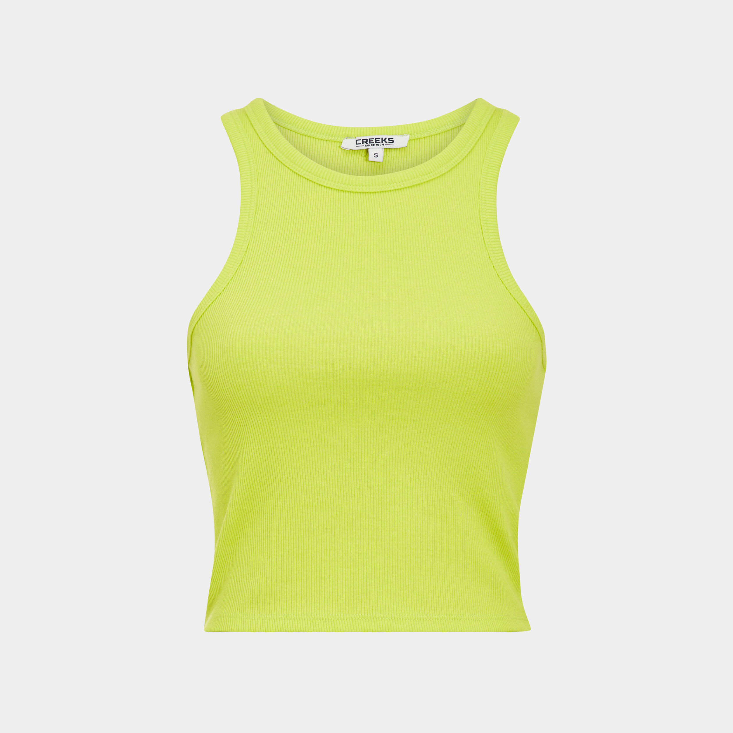 Débardeur côtelé encolure américaine jaune fluo femme | La Halle