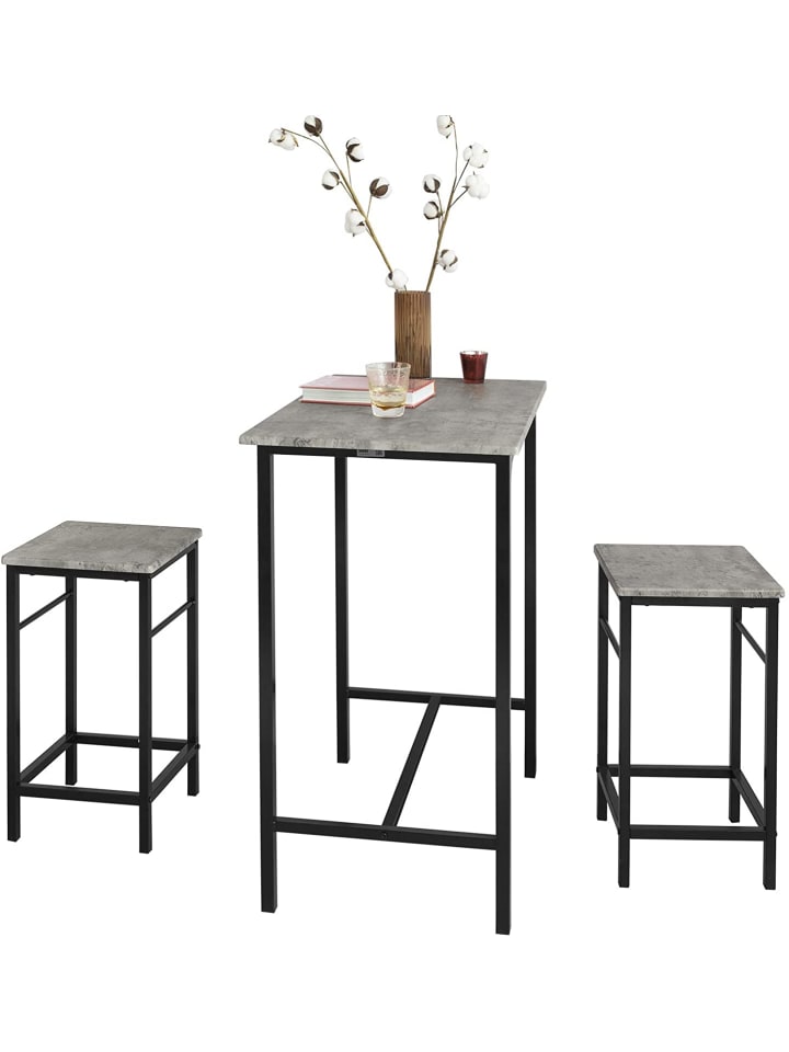 SoBuy Bartisch in Hellgrau und Schwarz - Tisch(B)80 x (H)88 x (T)50cm/Stuhl(B)32 x (H)57 x (T)32cm günstig kaufen onesize