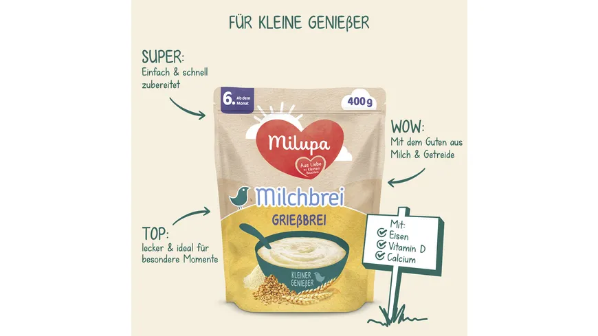 MILUPA Milchbrei Grießbrei Miluvit mit ab dem 6. Monat 400G 400 g