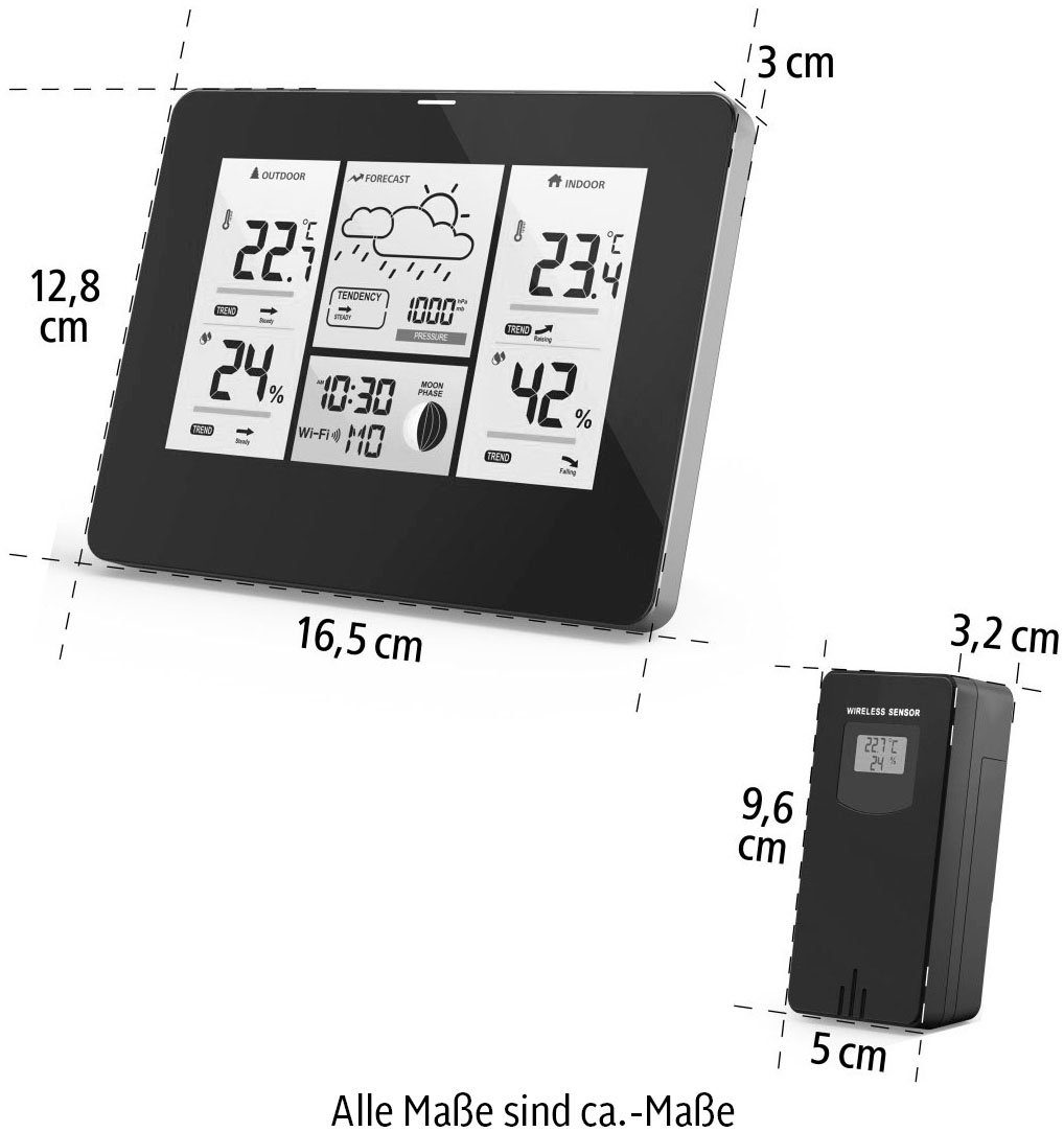 Hama WLAN mit Außensensor, Thermometer/Hygrometer Barometer, App Wetterstation (WLAN, Außensensor, Thermometer/Hygrometer Barometer, App, Farbdisplay)